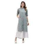 Women's Cotton Printed Straight Kurti (Blue, Cotton)