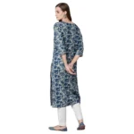 Women's Cotton Printed Straight Kurti (Blue, Cotton)