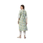 Women's Cotton Printed  Straight Kurti (White, Green, Cotton)