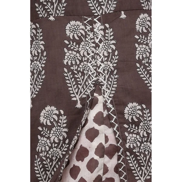 Women's Cotton Printed Long Kurti (Brown, Cotton)