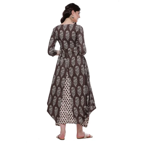 Women's Cotton Printed Long Kurti (Brown, Cotton)