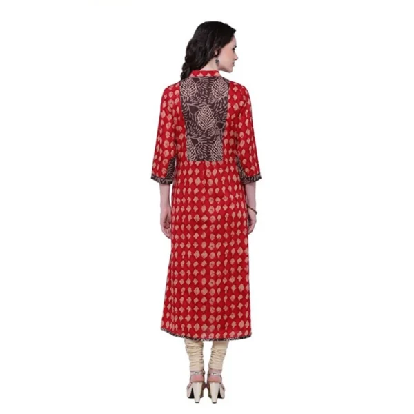 Women's Cotton Patch A Line Long Kurti (Red, Cotton)