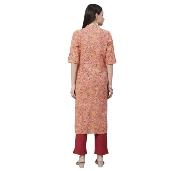Women's Cotton Printed Straight Kurti (Peach, Cotton)