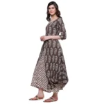 Women's Cotton Printed Long Kurti (Brown, Cotton)