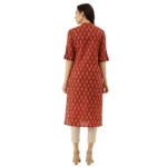 Women's Cotton Printed Straight Kurti (Red, Cotton)