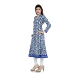 Women's Cotton Printed Long Kurti (White, Blue, Cotton)