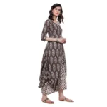 Women's Cotton Printed Long Kurti (Brown, Cotton)