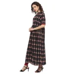 Women's Cotton Printed Front Slit Kurti (Black, Cotton)