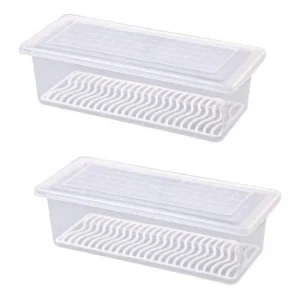 Generic Pack Of_2_Pack of 2 Food Storage Container with Removable Drain Plate and Lid 1500 ml Fridge Storage Box  (Assorted)