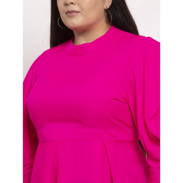 Women's Crepe Solid Knee Length Fit and Flare Dress (Pink)
