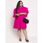 Women's Crepe Solid Knee Length Fit and Flare Dress (Pink)