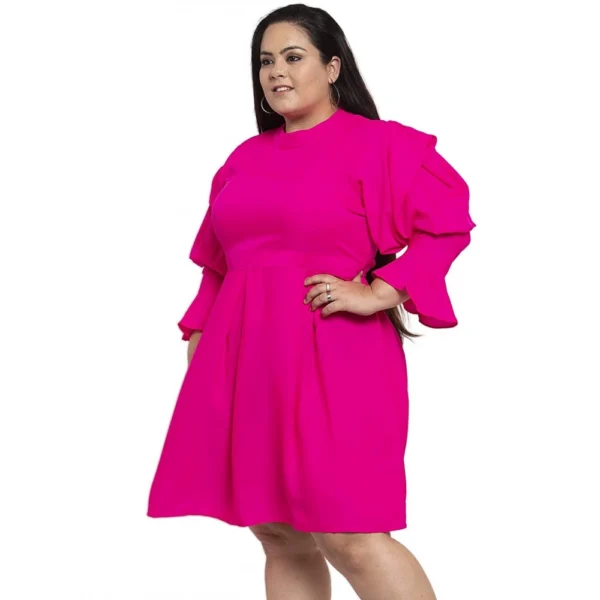 Women's Crepe Solid Knee Length Fit and Flare Dress (Pink)