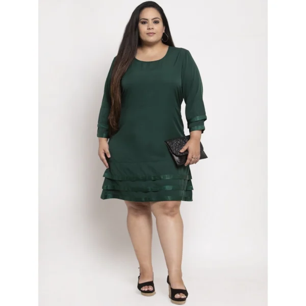 Women's Crepe Solid Knee Length Fit and Flare Dress (Green)