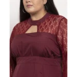 Women's Crepe Solid Knee Length Fit and Flare Dress (Brown)