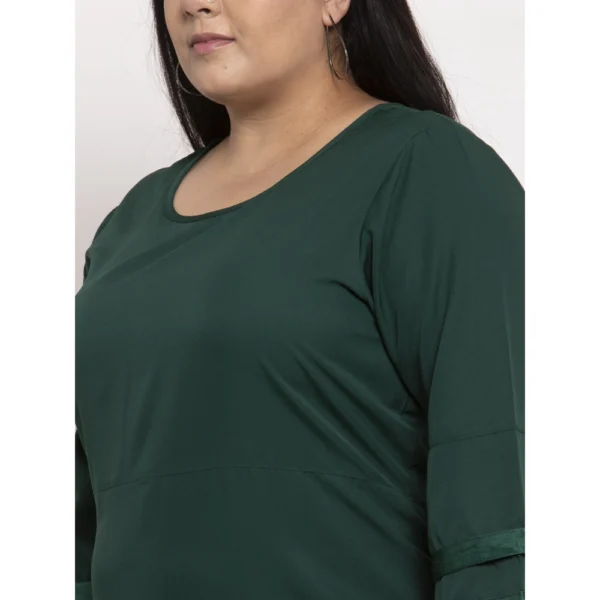 Women's Crepe Solid Knee Length Fit and Flare Dress (Green)