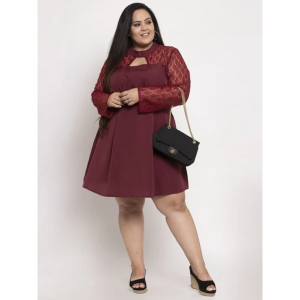 Women's Crepe Solid Knee Length Fit and Flare Dress (Brown)
