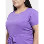 Women's Crepe Solid Knee Length Fit and Flare Dress (Purple)