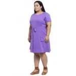 Women's Crepe Solid Knee Length Fit and Flare Dress (Purple)