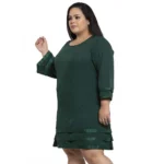 Women's Crepe Solid Knee Length Fit and Flare Dress (Green)