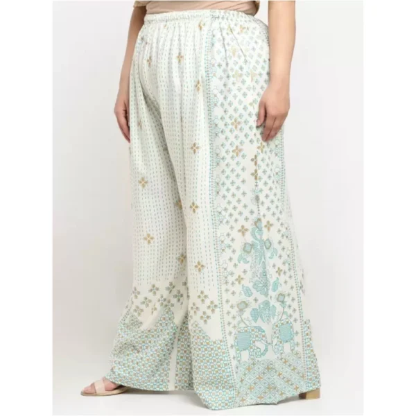 Women's Plus Size Relaxed Fit Viscose Rayon Palazzo Trousers (Cream)