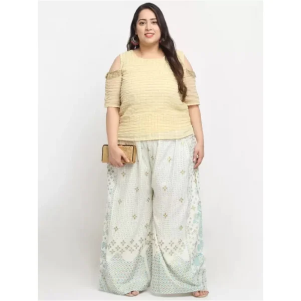 Women's Plus Size Relaxed Fit Viscose Rayon Palazzo Trousers (Cream)