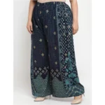 Women's Plus Size Relaxed Fit Viscose Rayon Palazzo Trousers (Dark Blue)