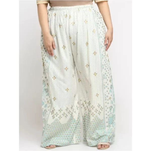 Women's Plus Size Relaxed Fit Viscose Rayon Palazzo Trousers (Cream)