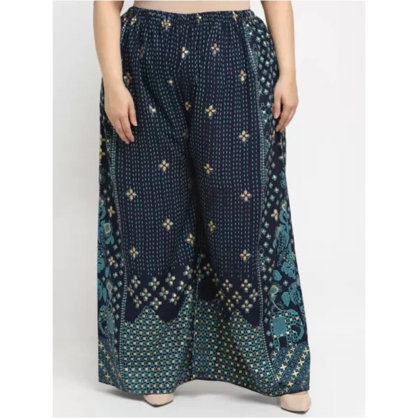 Women's Plus Size Relaxed Fit Viscose Rayon Palazzo Trousers (Dark Blue)
