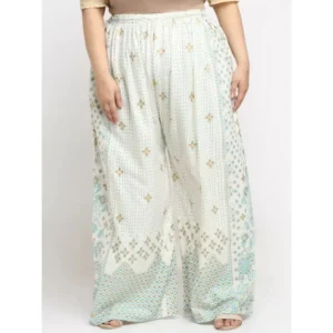Women's Plus Size Relaxed Fit Viscose Rayon Palazzo Trousers (Cream)