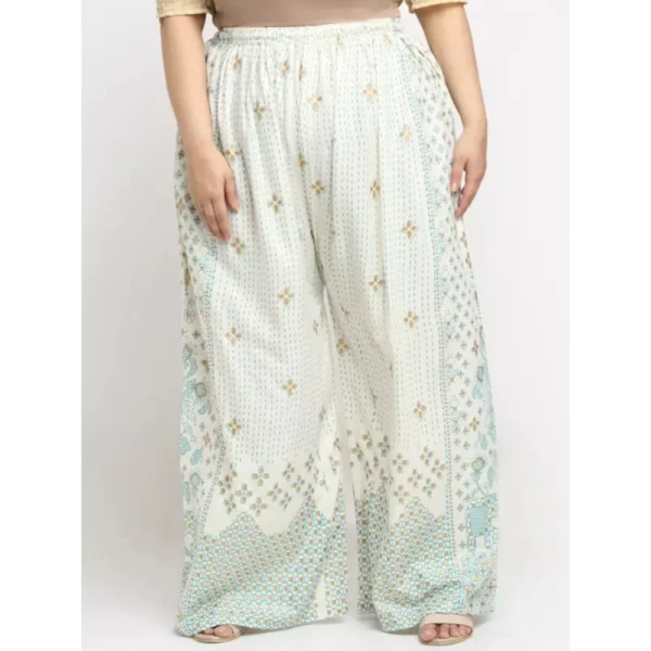 Women's Plus Size Relaxed Fit Viscose Rayon Palazzo Trousers (Cream)
