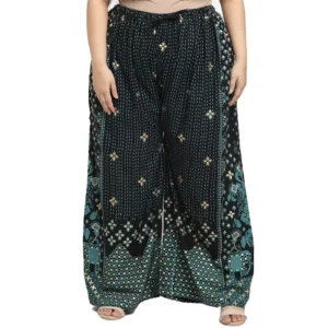 Women's Plus Size Relaxed Fit Viscose Rayon Palazzo Trousers (Black)