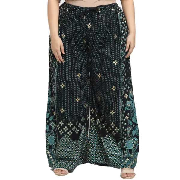 Women's Plus Size Relaxed Fit Viscose Rayon Palazzo Trousers (Black)