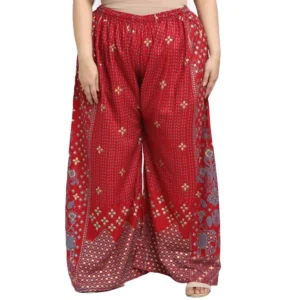 Women's Plus Size Relaxed Fit Viscose Rayon Palazzo Trousers (Maroon)