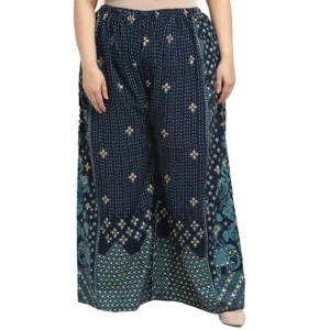 Women's Plus Size Relaxed Fit Viscose Rayon Palazzo Trousers (Dark Blue)