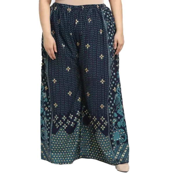 Women's Plus Size Relaxed Fit Viscose Rayon Palazzo Trousers (Dark Blue)
