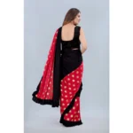 Women's Lycra Blend Saree with Blouse (Red, 5-6 Mtrs)