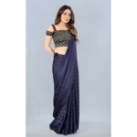 Women's Satin Silk Saree with Blouse (Blue, 5-6 Mtrs)