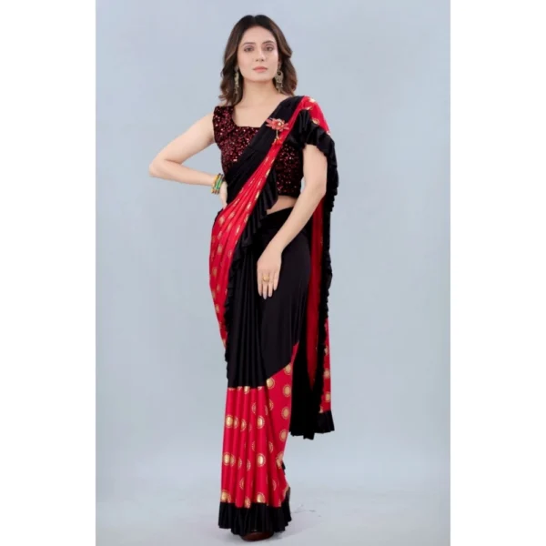 Women's Lycra Blend Saree with Blouse (Red, 5-6 Mtrs)
