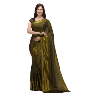 Women's Satin Silk Saree with Blouse (Green, 5-6 Mtrs)