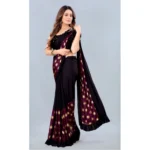 Women's Lycra Blend Saree with Blouse (Wine, 5-6 Mtrs)