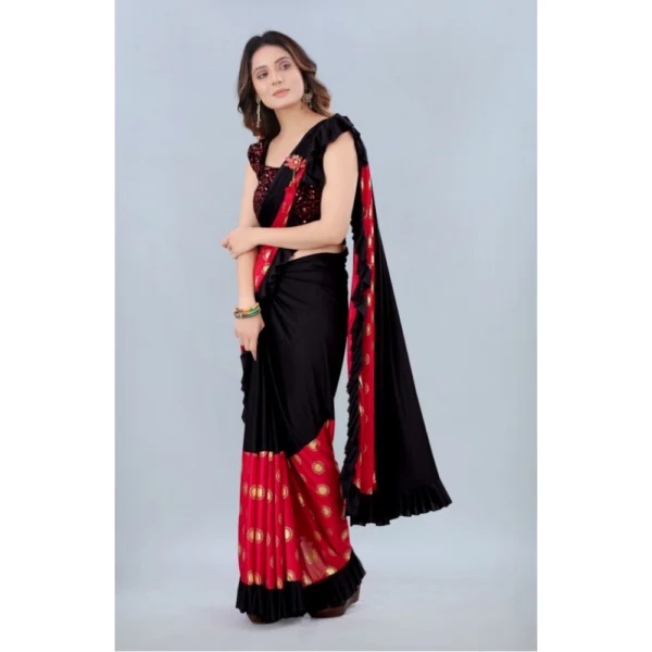 Women's Lycra Blend Saree with Blouse (Red, 5-6 Mtrs)