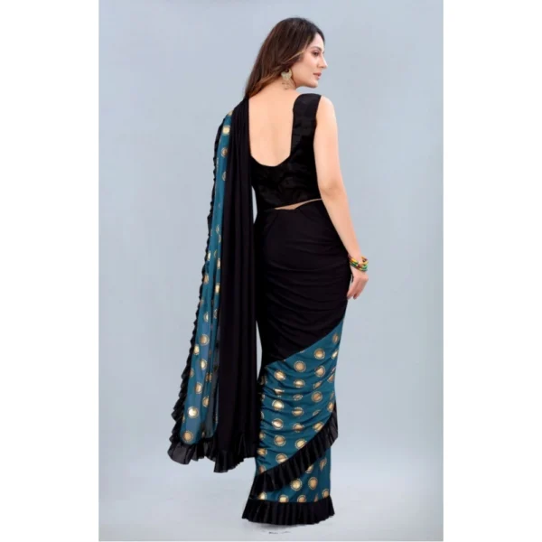 Women's Lycra Blend Saree with Blouse (Rama, 5-6 Mtrs)