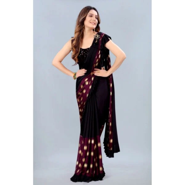Women's Lycra Blend Saree with Blouse (Wine, 5-6 Mtrs)