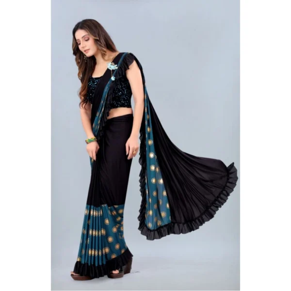 Women's Lycra Blend Saree with Blouse (Rama, 5-6 Mtrs)