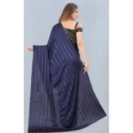Women's Satin Silk Saree with Blouse (Blue, 5-6 Mtrs)