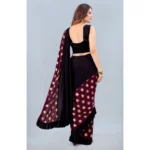 Women's Lycra Blend Saree with Blouse (Wine, 5-6 Mtrs)