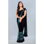 Women's Lycra Blend Saree with Blouse (Rama, 5-6 Mtrs)