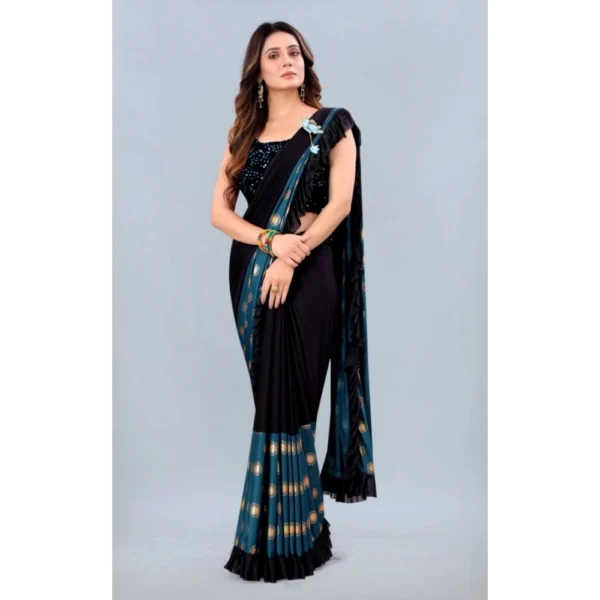 Women's Lycra Blend Saree with Blouse (Rama, 5-6 Mtrs)