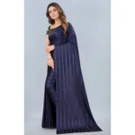 Women's Satin Silk Saree with Blouse (Blue, 5-6 Mtrs)