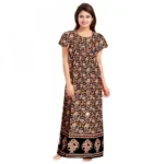 Women's Cotton Printed Maxi Nighty (Brown)